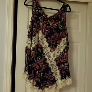 NWT UMGEE blue floral lace tunic swing dress blous